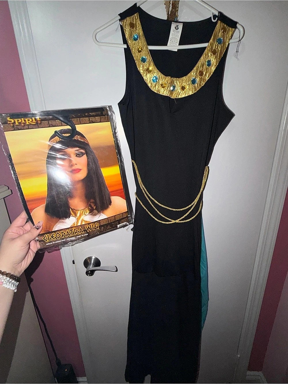 Spirit Halloween Egyptian Goddess Costume Black & Turquoise WITH WIG!